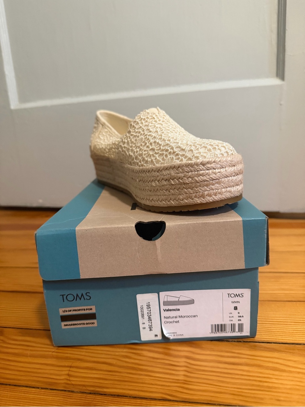TOMS Cream Crochet Espadrille Platform Slip-On